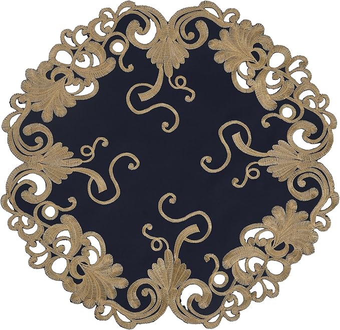 Decozen Set of 12 Doilies for Table, Lace Doilies - Rustic, Crochet, Farmhouse, Kitchen, Round Christmas Placemats - Dining Table Centerpiece Decor - 15 inch Gold Blue, The Vintage Opulence Collection