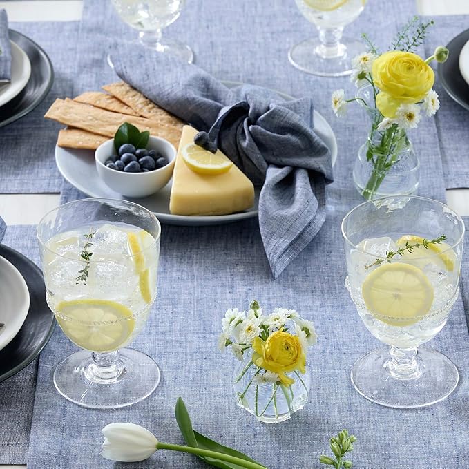 Solino Home Linen Cloth Tablecloth 52 x 52 Inch - 100% Pure Linen Chambray Indigo Square Tablecloth - Athena, Machine Washable Table Throw for Spring, Easter