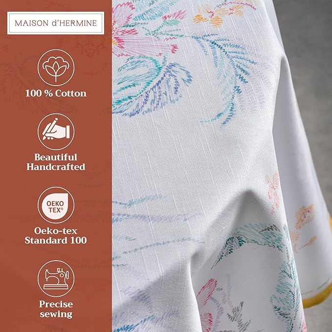 Maison d' Hermine Table Cloth Round Table 100% Cotton 63 Round Inches Tablecloth Reusable Decorative for Dining Room Farmhouse Home Valentines Day Decorations Spring Summer - Paradise Island