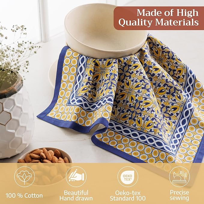 Maison d' Hermine Cloth Napkins Set of 4 100% Cotton Everyday Reusable Square Napkins Cloth Washable Dinner Party Wedding Restaurant Valentines Day Decorations Spring/Summer (Ceramic, 18" x 18")