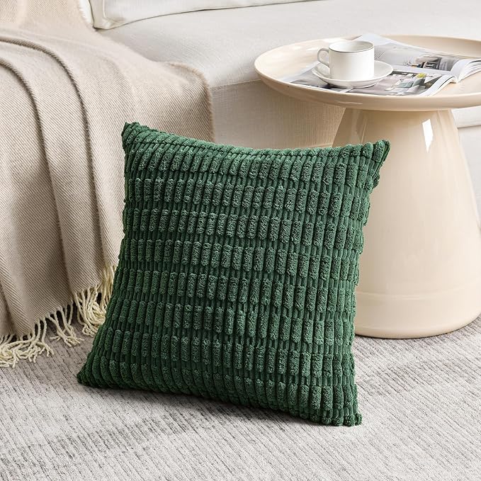 Fancy Homi Set of 4 Green Boho Winter Decorative Throw Pillow Covers 28x28 Inch for Couch Bed Sofa, Aesthetic Modern Bohemian Room Decor, Fuzzy Fluffy Cozy Corduroy Textured Cushion Case 71x71cm