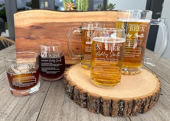 Personalized Prescription Stemless Wine Glass – Funny RX Drinkware for Women, Custom Best Friend Gift, Fun Drinking Gifts for Besties