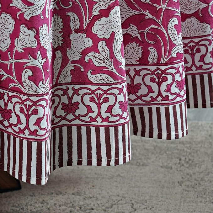 Ridhi Block Print Round Deep Pruce Red Reusable Tablecloth 100% Cotton 132" Inch Decorative Table Cover eveyday Dining, Home, Party, Wedding, Farmhouse Gift for Spring, Easter, Valentine