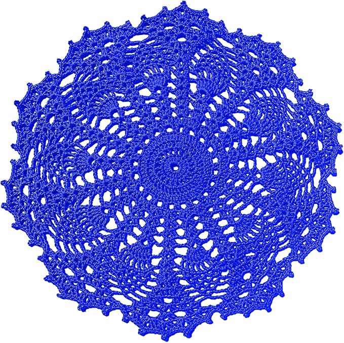 BIBITIME Lace Doilies Crochet Handmade Lace Coasters Round Placemat Rustic Table Doilies Decors for Kitchen Dining Room Party Dressers (11 inches to 12 inches,Pack of 2 PCS, Blue)