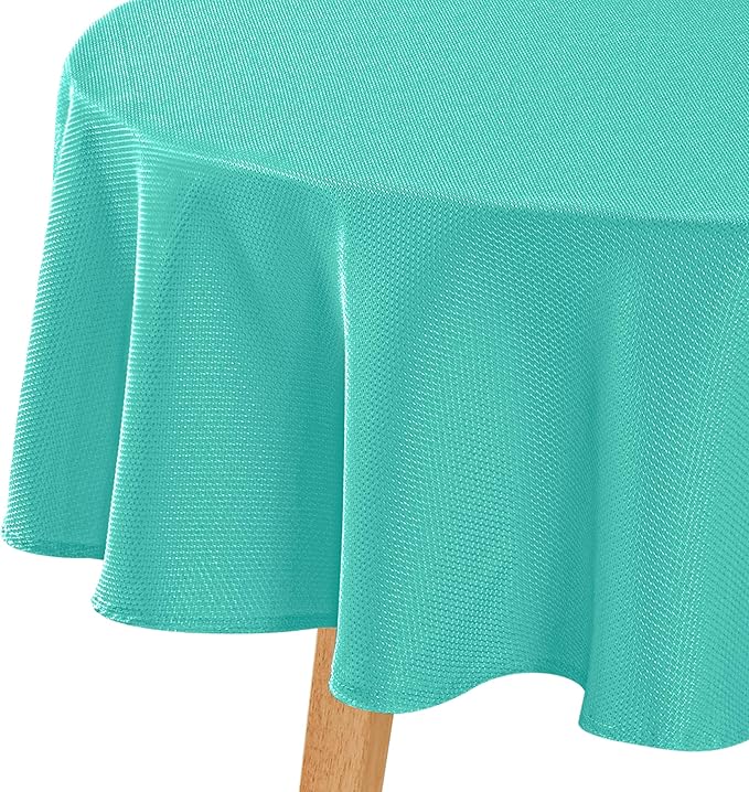 Hiasan Round Textured Tablecloth 60 Inch - Waterproof Spillproof Antiwrinkle Jacquard Table Cloth, Decorative Polyester Table Cover for Kitchen, Outdoor Picnic, Holiday and Parties, Aqua