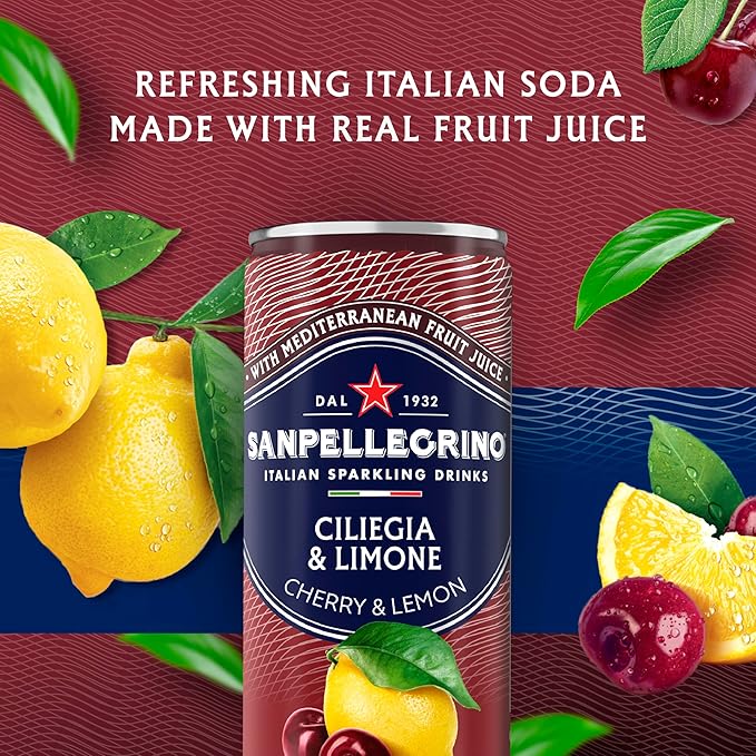 Sanpellegrino Italian Sparkling Drink Ciliegia and Limone, Sparkling Cherry and Lemon Beverage, 24 Pack
