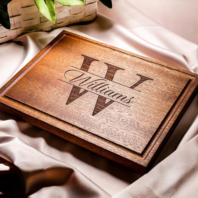 Personalized Cutting Board, Custom Wedding, Anniversary or Housewarming Realtor Closing Gift Idea, Wood Engraved Charcuterie, for Friends and Family, Monogram Initial Design 004