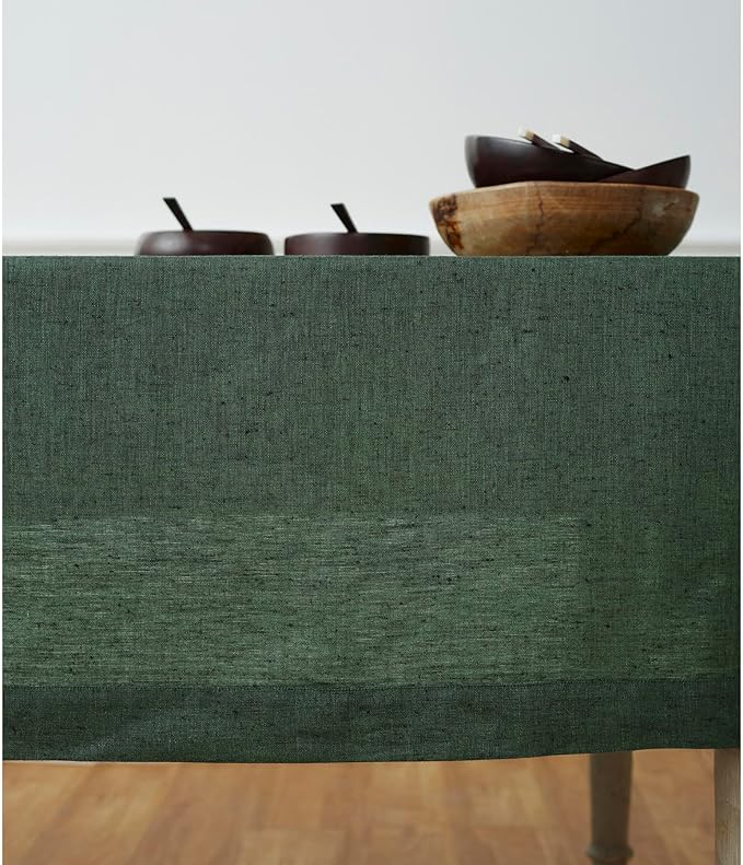 Solino Home Linen Tablecloth 54 x 72 Inch - 100% Pure Linen Forest Green Table Cloth for Rectangle Tables - Athena, Machine Washable Tablecloth for Winter, St Patricks Day, Easter
