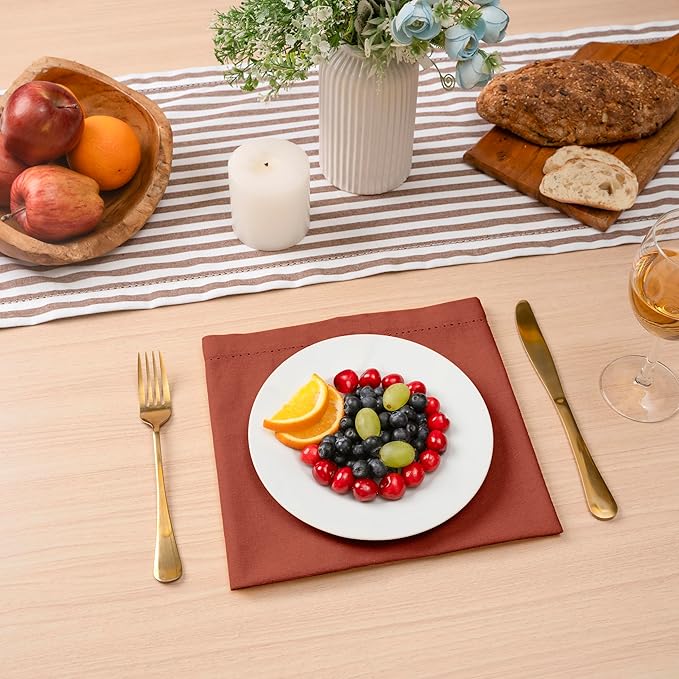 Blue Needles Set of 6 Hemstitch Linen Napkins 100% Cotton Rust Cloth Dinner Napkins 18x18 inches, Soft, Reusable, Absorbent, Washable, Ideal for Wedding Events, Parties & Everyday Use