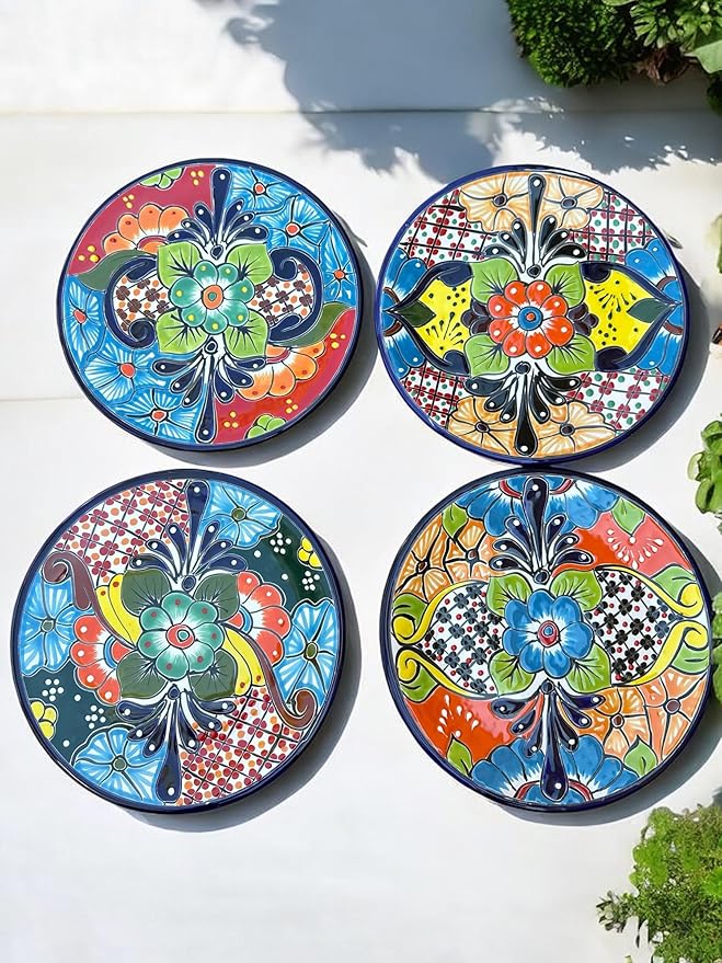 Set of 6 Talavera Plates - 10” Handcrafted Mexican Pottery Plates, Colorful Decorative Wall Art, Lead-Free, Heat & Dishwasher Safe