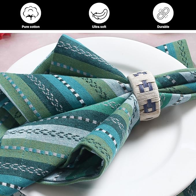 Homidate Cotton Cloth Dinner Napkins Set of 12 – 18x18 Green Multi Salsa Stripe – Durable Machine Washable Fabric Napkins for Weddings, Restaurants, Kitchen & Everyday Dining