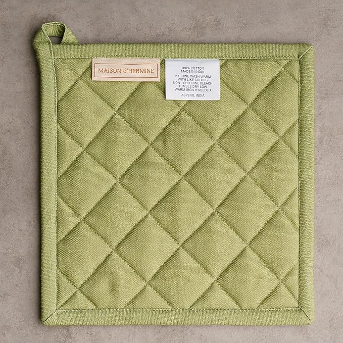 Maison d' Hermine Pot Holders Set 100% Cotton Heat Resistant Potholders 8" x 8" Hot Pads with Loop for Thanksgiving Christmas Decorations BBQ Baking Handling Hot Pans (Pack of 2, Mountain Life)