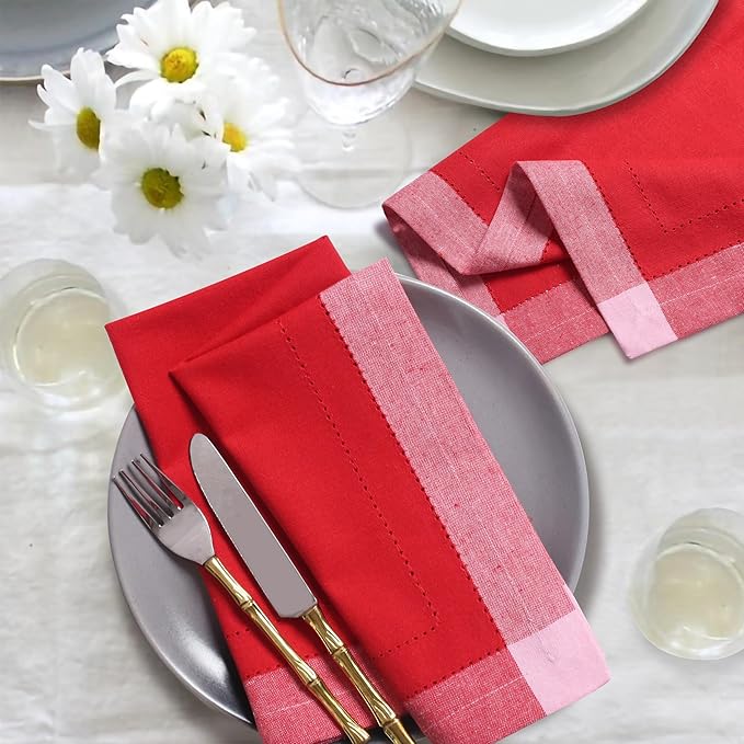 Homidate Christmas Cloth Napkins Set of 12 – 20x20 Red Cotton with Double Hemstitch – Soft, Durable & Washable Table Napkins for Farmhouse Décor, Thanksgiving, Holiday Parties & Everyday Use