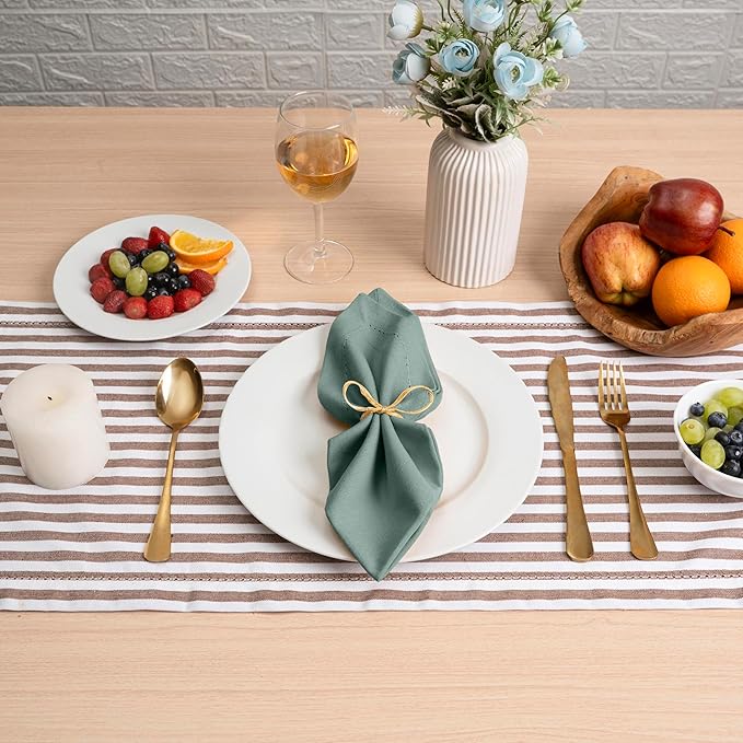 Blue Needles Set of 12 Hemstitch Linen Napkins 100% Cotton Hunter Green Cloth Dinner Napkins 18x18 inches, Soft, Reusable Absorbent Washable, Ideal for Wedding Events, Parties & Everyday Use