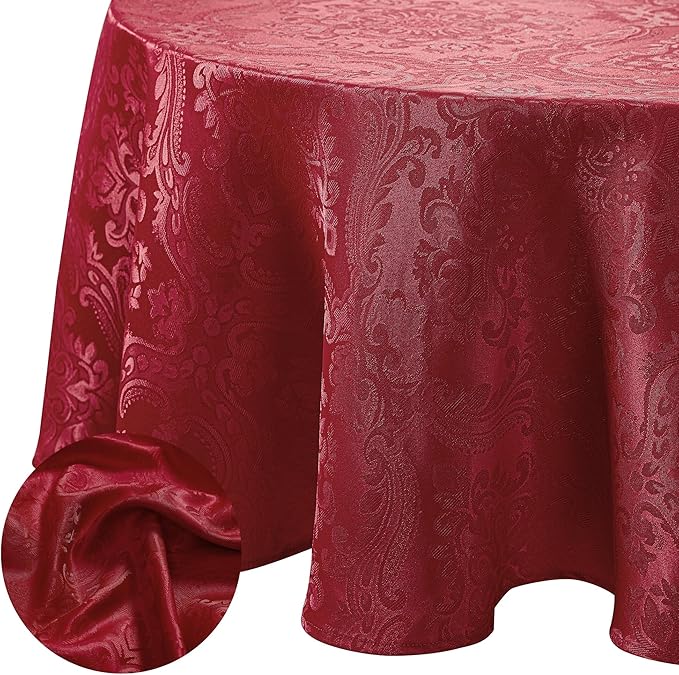 Elrene Home Fashions Caiden Elegance Damask Waterproof, Stain & Wrinkle Resistant Fabric Tablecloth, 70" Round, Red