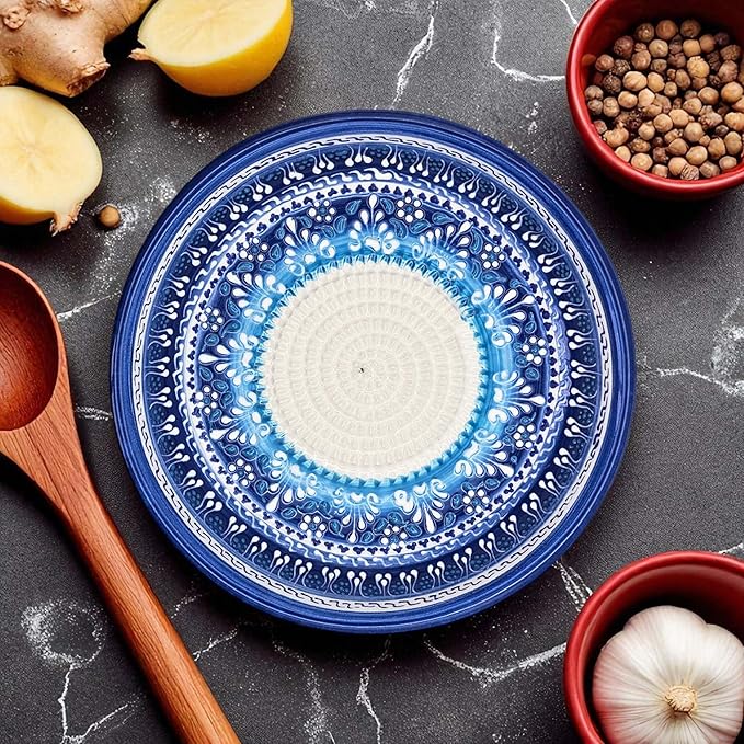 Ceramic Grater Bowl, Garlice Grater Plate, Handmade Ginger Grater, Mincer Bowl for Cheese &Vegetables, Ceramic Decorative Mincer, Hand Dish for Garlic (Festive Mandala)