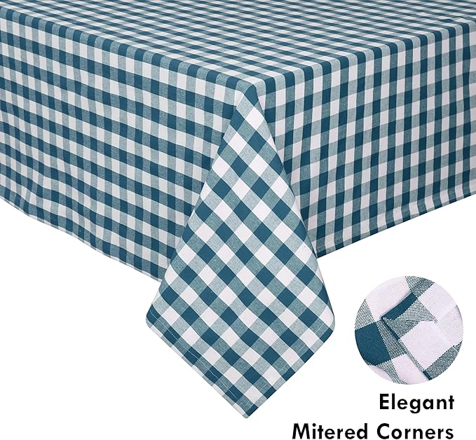 Gingham Buffalo Check 52"x70" Tablecloth 100% Cotton Washable Rustic Rectangle Table Cover Decorative for Gifts, Dining, BBQ, Buffet Parties & Camping - Teal