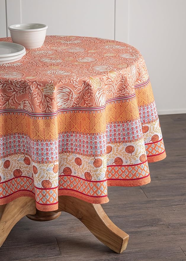 Maison d' Hermine Table Cloth Round Table 100% Cotton 69 Inches Fall Tablecloth Reusable Everyday Use for Thanksgiving Christmas Decorations Dining Farmhouse Party (Harvest Festival)