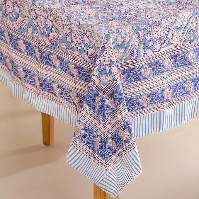 Hand Block Printed Table Cover - Exquisite Design, Premium Cotton Fabric, Perfect for Dining and Decor, Dining Table Linen (Flamingo Bloom Gray, 6 Seater 60 x 90 Inches Rectangle)