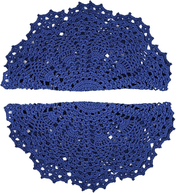 BIBITIME Lace Doilies Crochet Handmade Lace Coasters Round Placemat Rustic Table Doilies Decors for Kitchen Dining Room Party Dressers (11 inches to 12 inches,Pack of 2 PCS, Navy)