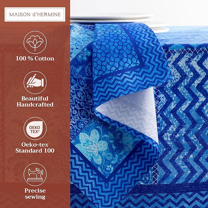 Maison d' Hermine Cloth Napkins Set of 4 100% Cotton Everyday Reusable Square Napkins Cloth Washable Dinner Party Wedding Restaurant Valentines Day Decorations Spring/Summer (Indigo Love, 20" x 20")