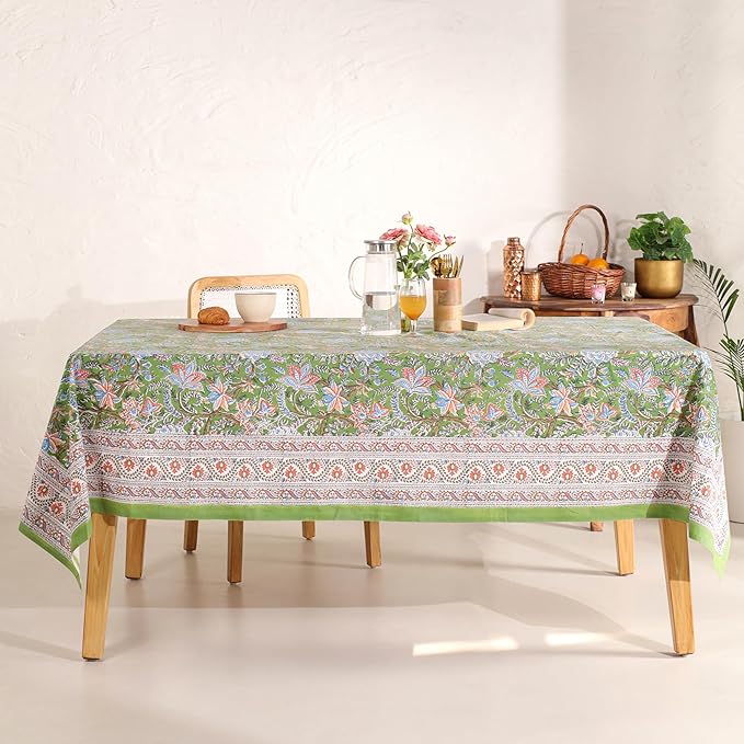 Hand Block Printed Table Cover - Exquisite Design, Premium Cotton Fabric, Perfect for Dining and Decor, Dining Table Linen (Forest Ash Elegance, 6 Seater 60 x 90 Inches Rectangle)