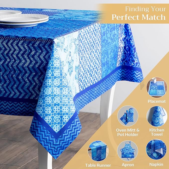 Maison d' Hermine Table Cloth Square Table 100% Cotton 60 x 60 Inches Tablecloth Reusable Decorative for Dining Room Farmhouse Home Valentines Day Decorations Spring Summer - Indigo Love