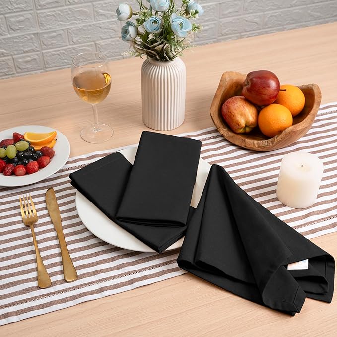 Blue Needles Solid Cloth Napkins Set of 6 Black 100% Cotton Dinner Napkins 18x18 inches - Soft, Reusable, Absorbent & Washable Linen, Ideal for Christmas Events, Parties & Everyday Use