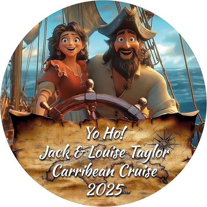 Personalized Pirate Couple Cruise Door Decoration Magnet, Custom Personalized Inscriptions Including Names, Occasions, Dates, Quotes or Anything That captures The Essence of Your Cruise