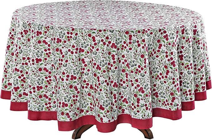 Ridhi Block Print Round Garnet Red Reusable Tablecloth 100% Cotton 90" Inch Decorative Table Cover eveyday Dining, Home, Party, Wedding, Farmhouse Gift for Spring, Easter, Valentine