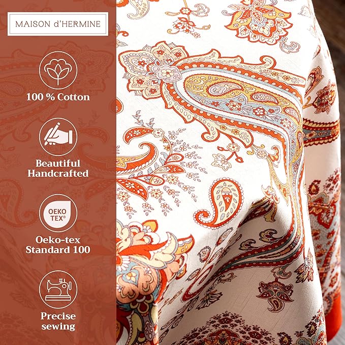 Maison d' Hermine Table Cloth Round Table 100% Cotton 69 Inches Fall Tablecloth Reusable Everyday Use for Thanksgiving Christmas Decorations Dining Farmhouse Party (Cachemire)