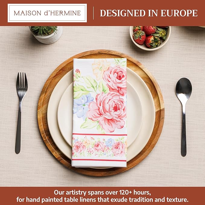 Maison d' Hermine Cloth Napkins Set of 4 100% Cotton Everyday Reusable Square Napkins Cloth Washable Dinner Party Wedding Restaurant Valentines Day Decorations Spring/Summer(Vintage Floral, 20" x 20")