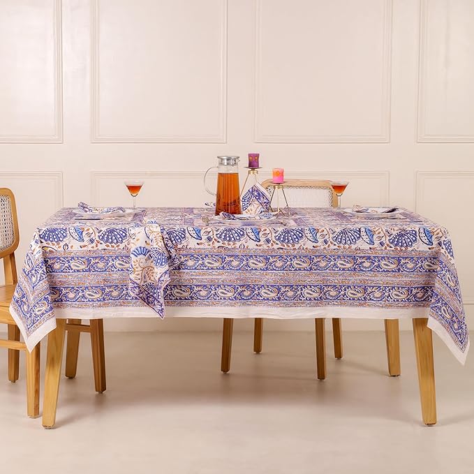 Hand Block Printed Table Cover - Exquisite Design, Premium Cotton Fabric, Perfect for Dining and Decor, Dining Table Linen(Orchid Purple,6 Seater 60 x 90 Inches Rectangle)