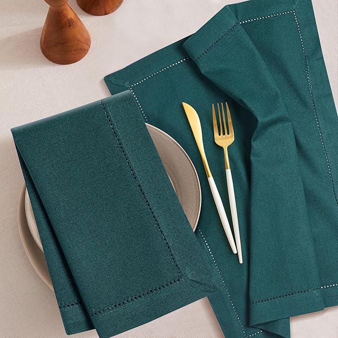 Homidate Hemstitched Cotton Dinner Napkins Set of 12 – 18x18 Aventurine Color – Machine Washable Fabric Napkins for Weddings, Special Events & Formal Dining