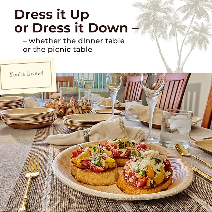 Indie Palm Disposable Palm Leaf Plates – 50 Pack 8 Inch Square – Heavy Duty, 100% Compostable & Biodegradable – Eco-Friendly Alternative to Plastic & Bamboo – Perfect for Parties & Events