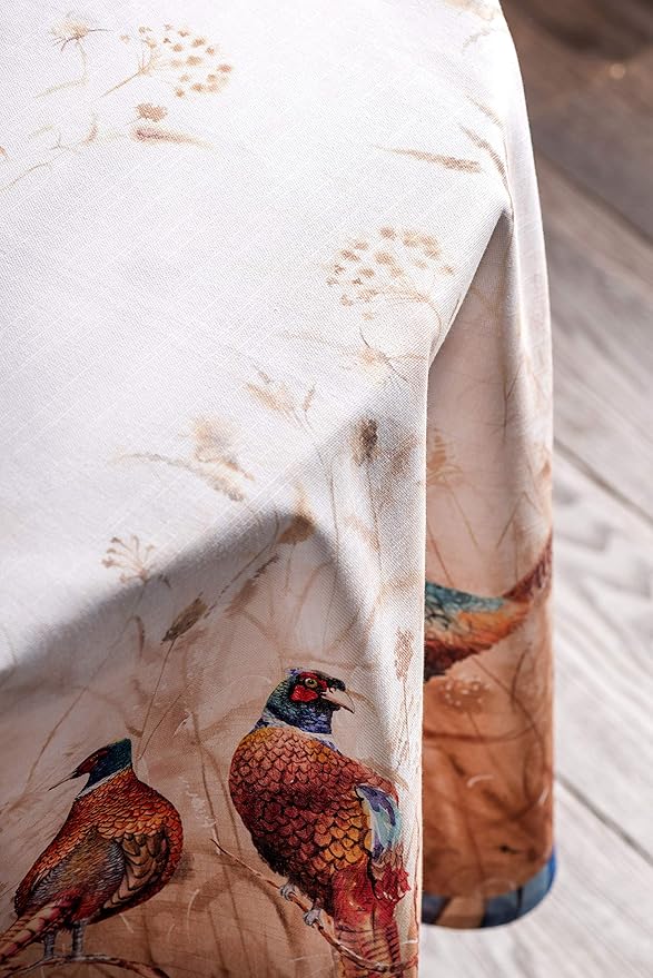 Maison d' Hermine Table Cloth Round Table 100% Cotton 63 Inches Fall Tablecloth Reusable Everyday Use for Thanksgiving Christmas Decorations Dining Farmhouse Party (Faisan D'Automne)