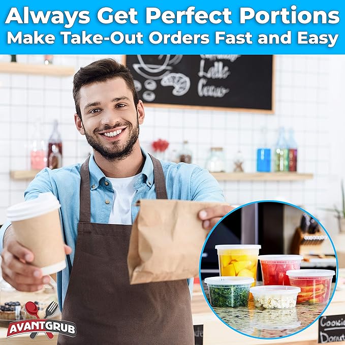 Deli-Grade BPA-Free 24oz Plastic Containers with Lids 24ct. Leakproof Microwavable Portion Container for To-Go Orders, Food Prep and Storage. Reusable Takeout Cup for Restaurant Cafe and Catering.