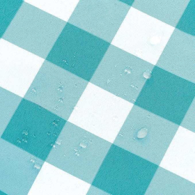 Hiasan Checkered Round Tablecloth 50 Inch - Waterproof Stain and Wrinkle Resistant Washable Fabric Table Cloth for Dining Room Party Outdoor Picnic,Turquoise and White