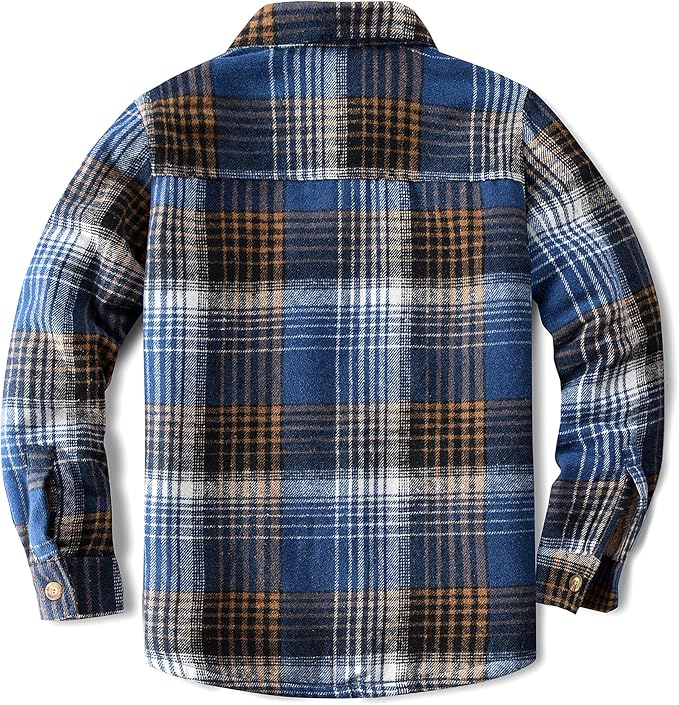 Men's Cotton Sherpa Lined Button Down Flannel Shirt Jacket Plaid Soft Outdoor Flannel Jacket Shirt