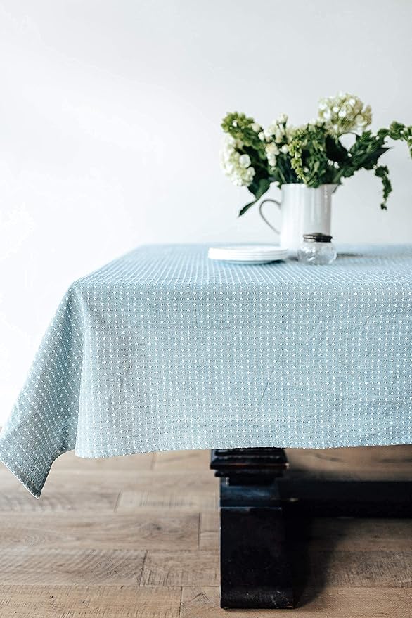 60x90 in Cotton Tablecloth – Large Rectangular Dining Table Cover for Kitchen, Weddings, Parties, Indoor or Outdoor Picnic and Everyday Décor – Blue
