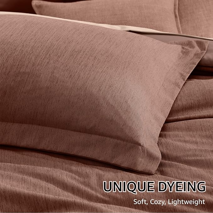 Monbix Twin XL Comforter Set Terracotta, Cationic Dyeing Bedding Set Reversible 5 Pieces, All Season Bed in a Bag with Comforter, Sheets, Pillowcase & Sham