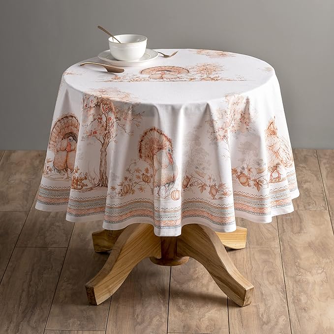 Maison d' Hermine Table Cloth Round Table 100% Cotton 69 Inches Fall Tablecloth Reusable Everyday Use for Thanksgiving Christmas Decorations Dining Farmhouse Party (Giving Thanks)