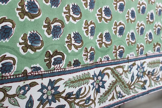 Ridhi Basil Green 60x60 Inches Square 100% Cotton Hand Block Print Tablecloth Washable Halloween Thanksgiving/Christmas Parties/Wedding Use,Fall décor Farmhouse Dining Dinner Tablecloth
