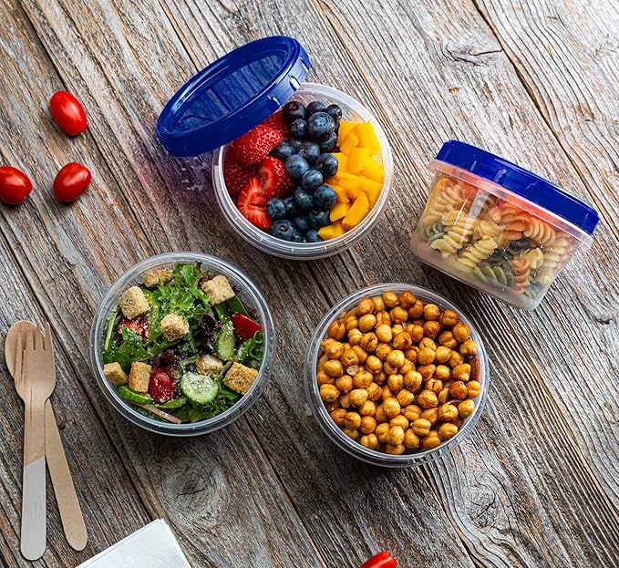 Twist Top Deli Containers Food Storage Containers Blue Screw on Lid Reusable Stackable Leakproof Airtight, pack of 10-16 oz containers