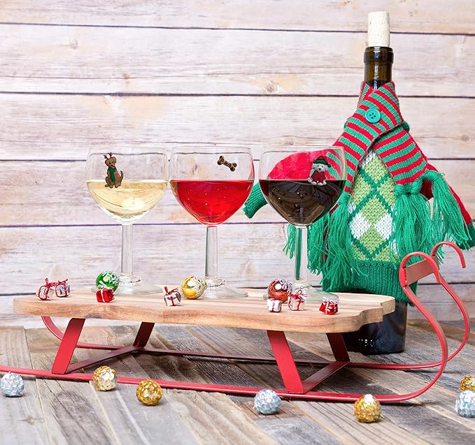 Simply Charmed Christmas Dog Wine Glass Charms - Magnetic Drink Markers for all Your Holiday Beverages Set of 6
