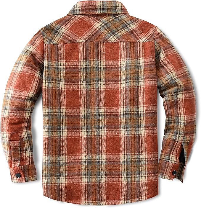 Men's Cotton Sherpa Lined Button Down Flannel Shirt Jacket Plaid Soft Outdoor Flannel Jacket Shirt