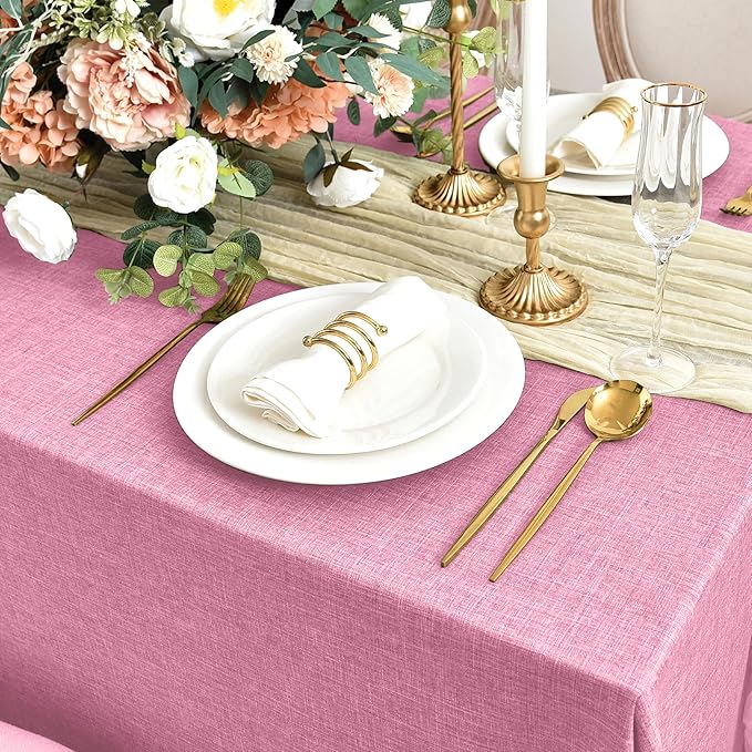 Fitable Faux Linen Tablecloths for Rectangle Tables: Water & Stain Resistant Farmhouse Table Cloth, Washable Burlap Textured Table Covers for Kitchen Dining Party(2 Pack, 60x120 Inch, Pink)