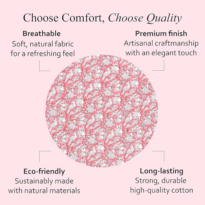 CPC Coral Pink 132 Inch Round Tablecloth Cotton Indian Block Print Tablecloth Handmade Printed Washable Cotton Table Cloth Spring Summer Wedding Table Cover
