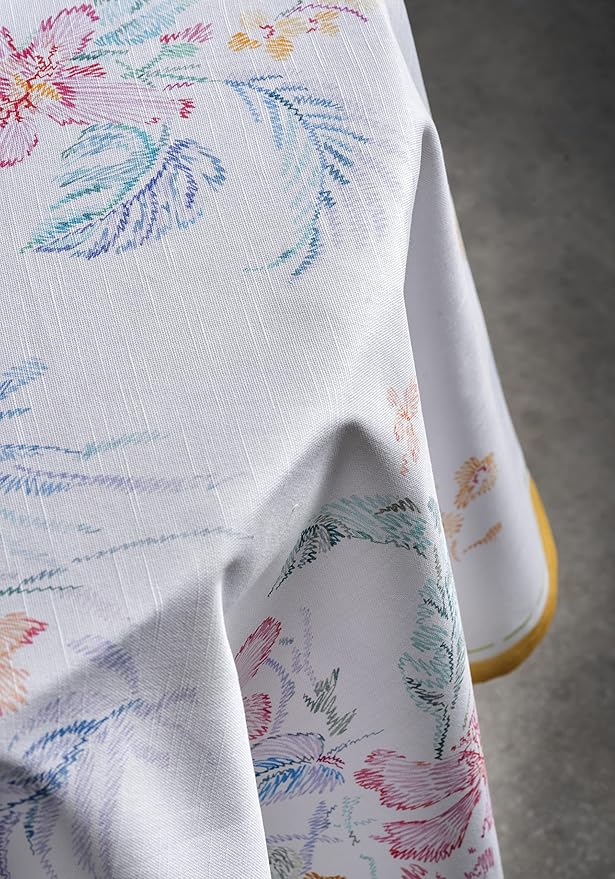 Maison d' Hermine Table Cloth Round Table 100% Cotton 63 Round Inches Tablecloth Reusable Decorative for Dining Room Farmhouse Home Valentines Day Decorations Spring Summer - Paradise Island