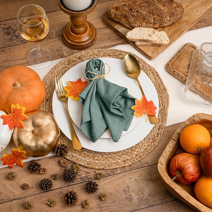 Blue Needles Solid Cloth Napkins Set of 12 Hunter Green 100% Cotton Dinner Napkins 18x18 inches - Soft, Reusable, Absorbent & Washable Linen, Ideal for Wedding Events, Parties & Everyday Use
